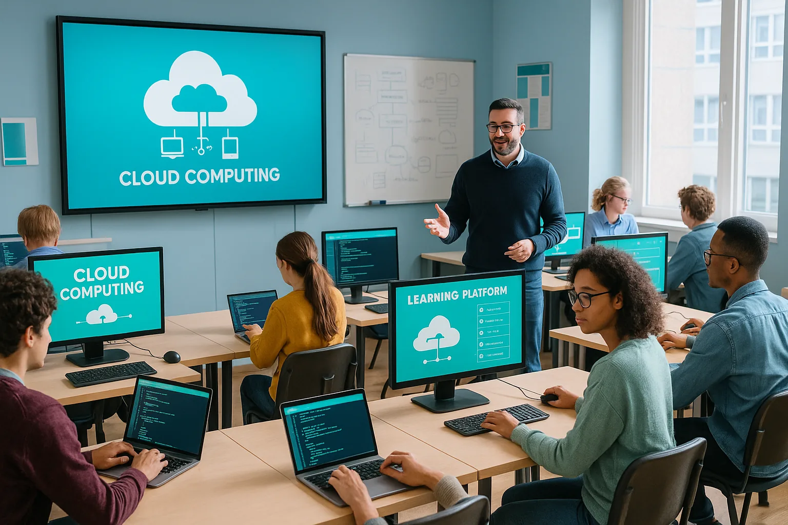 Illustration of a training cohort working in separate cloud environments